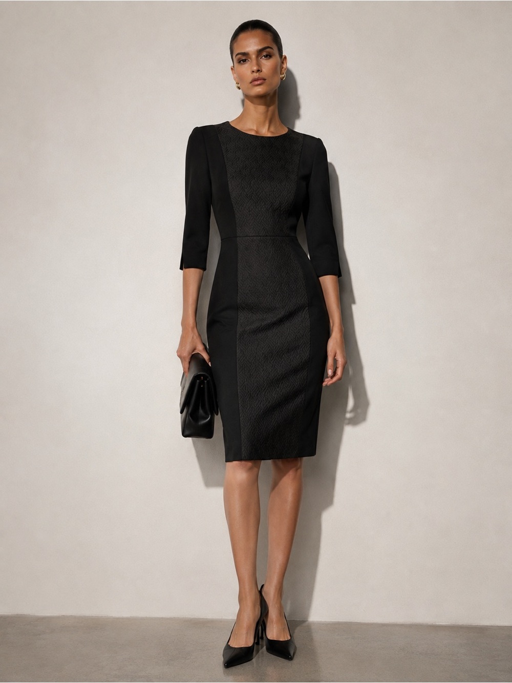 H&M Black Embossed Jacquard Panel Sheath Dress Size 6 NWT